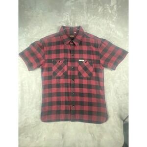 The Flat Head Mens Red Black Buffalo Check Short Sleeve Flannel Shirt Size 42